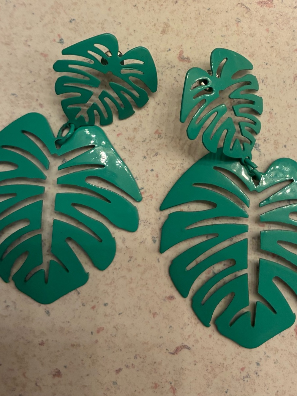 Green Monstera Leaf Statement Earrings